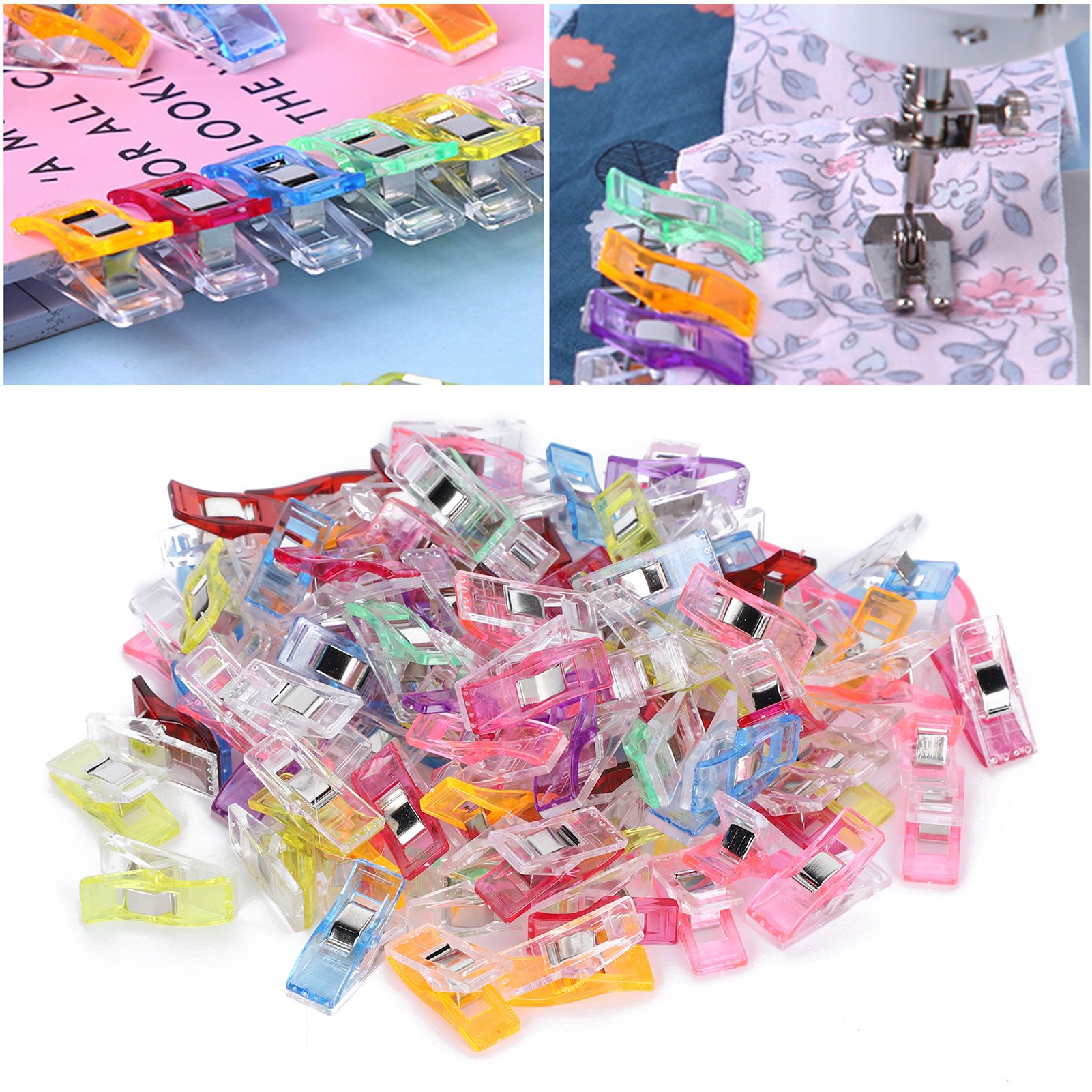 100Pcs Hemming Clips Patch‑Work Sewing Quilting Flat-Head Plastic Colorful Fixed