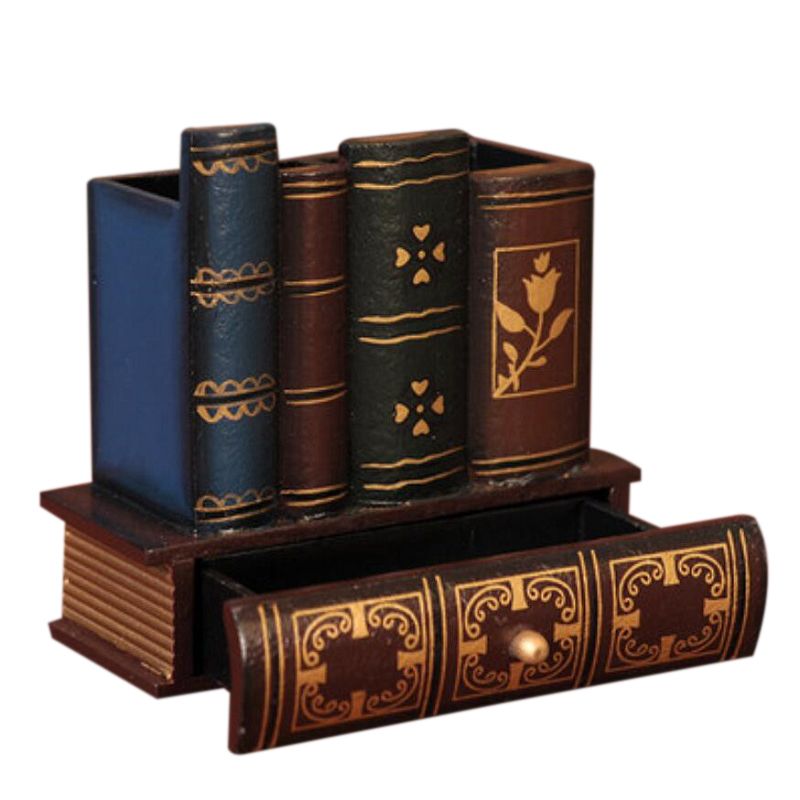 Multifunction Retro Wooden Pen Holder Book Shape Wood Craft Home Decor Pencil Desktop Storage Box Drawers Stationery Holder Gift