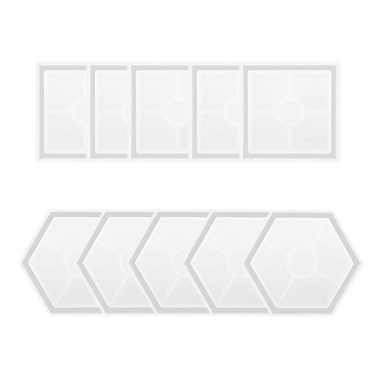 10 Pack DIY Coaster Silicone Mold,5 Pcs Square,5 Pcs Hexagon for Casting with Resin,Concrete,Cement,Home Decoration