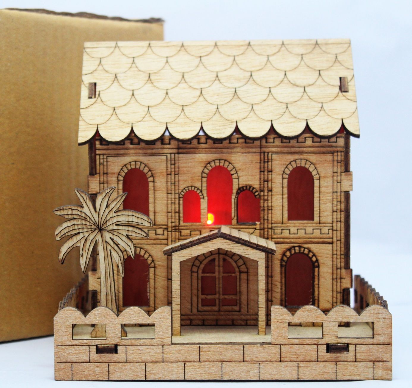 Wooden House Wooden Showpiece With Lighting For Gift - Gift Box