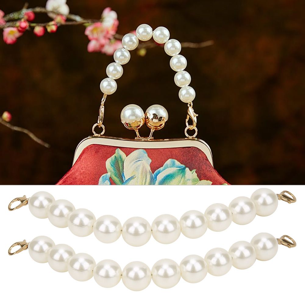DIY Bag Chain Accessories 2Pcs Women Short Straps Pearl Beaded Shoulder Belt Purse Handle
