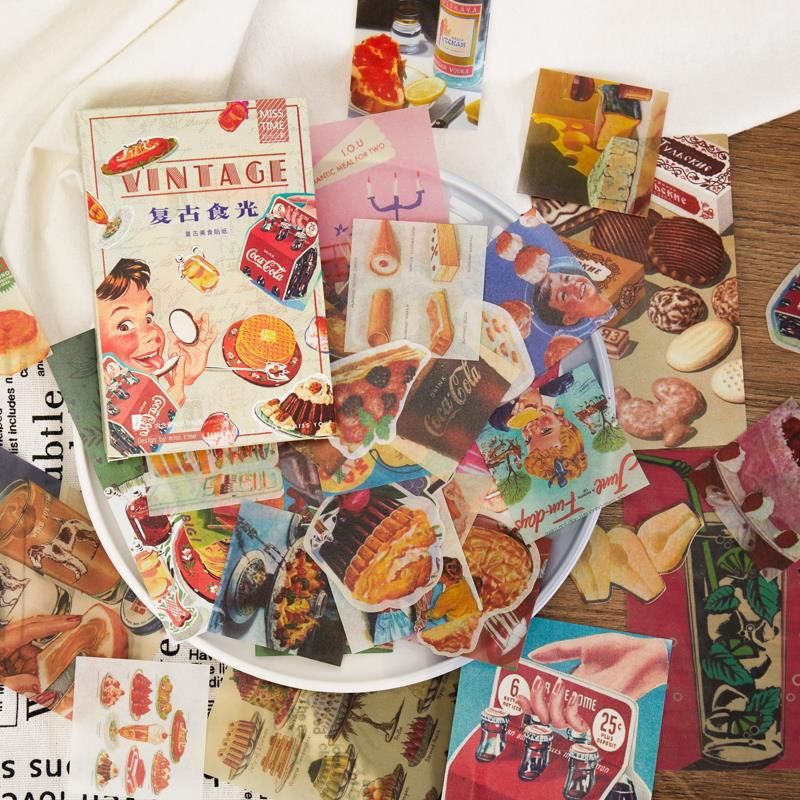 Panda Online 55PCS Retro Paris Diary Series Washi Paper Stickers INS Material Paper Album Diary Journal Decorative Scrapbooking Vintage Boxed Sticker