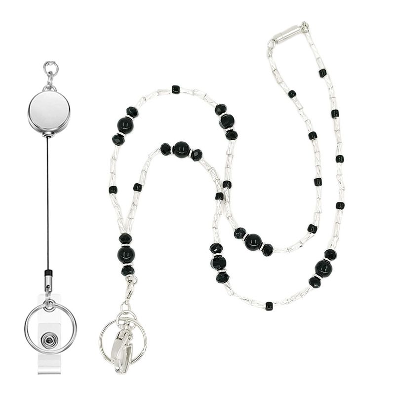 Lanyards for ID Badges, Beaded Natural Stone Sweater Lanyard Chains for Women Lanyard for Keys, with Easy Pull Button