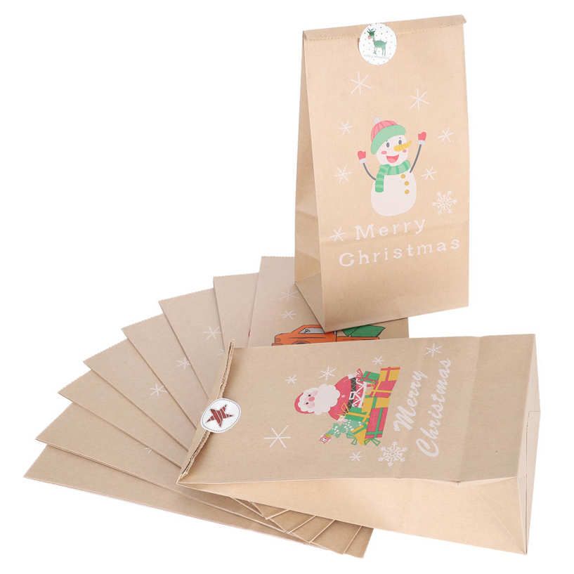Chenmeng La 12Pcs Kraft Paper Christmas Bag Gift Wrapping Packing Cookies Reusable Craft Supplies