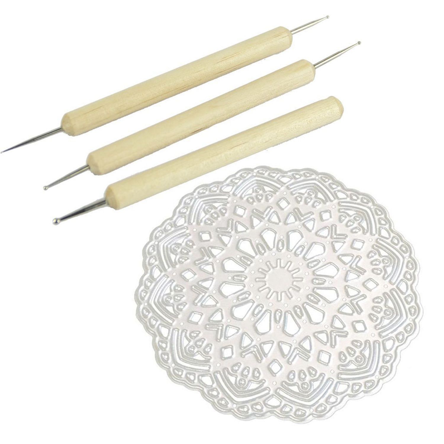3 Pcs Stainless Steel Ball Stylus Wood Handle Tool Sets with Scrapbooking Embossing Machine Die Cutting Dies Stencils