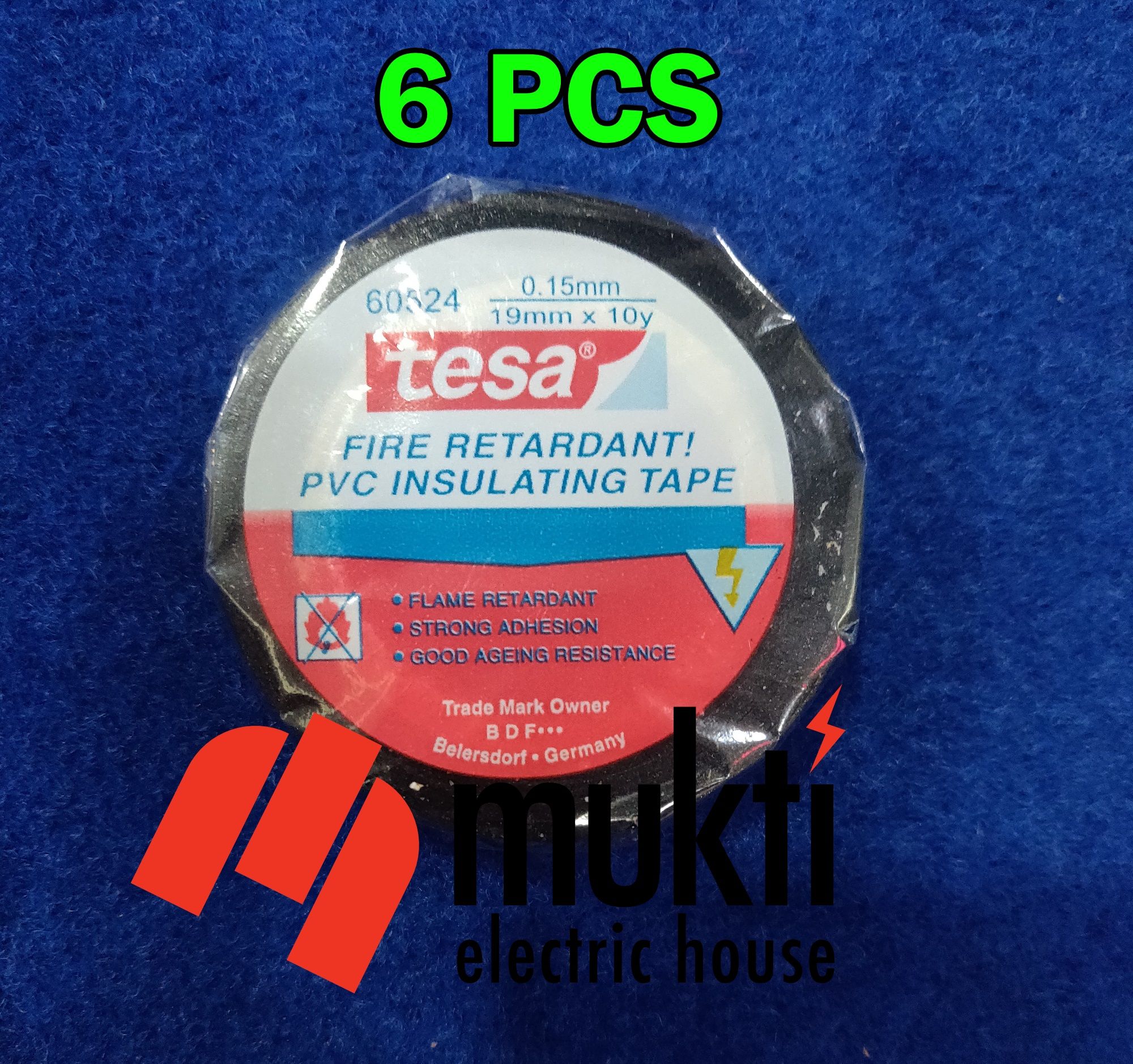 Imported TESA PVC BLACK Tape 19mm Accurate 10 Yards Strong Adhesive Flame Retardant Gum Tape DIY Arts Crafts Electrical Wiring Insulation Waterproof Tennis Cricket Ball