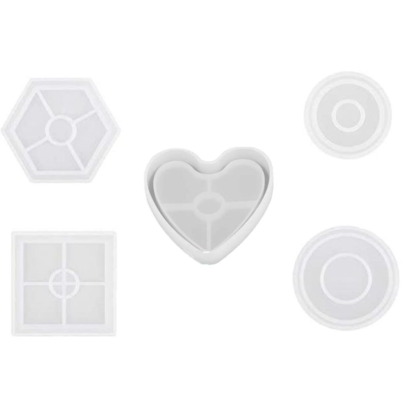 5Pcs Diy Coaster Silicone Mold Included Square Hexagon Circle Octagon Mold for Resin, Concrete Jewelry Making Mould