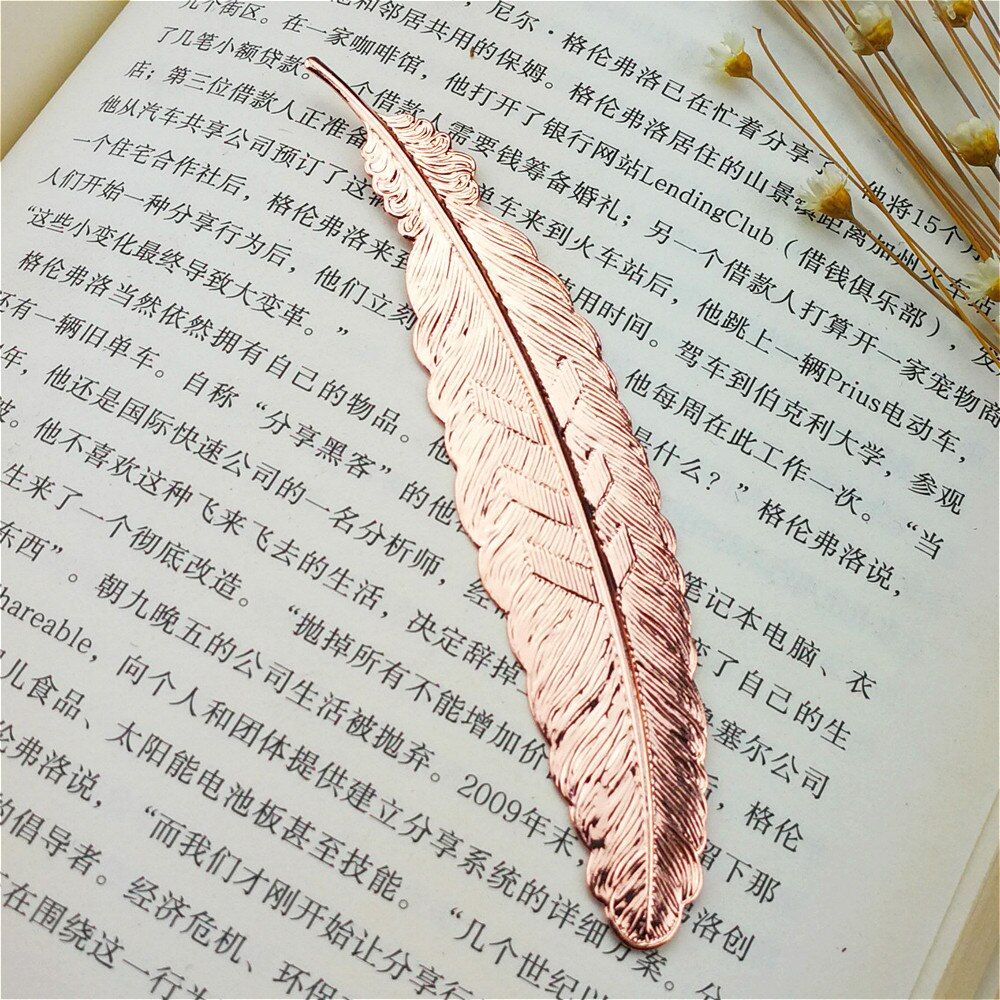 1pc Cute Creative Golden Feather Metal Bookmark Stationery Bookmarks Book Clip Office Accessories School Supplies