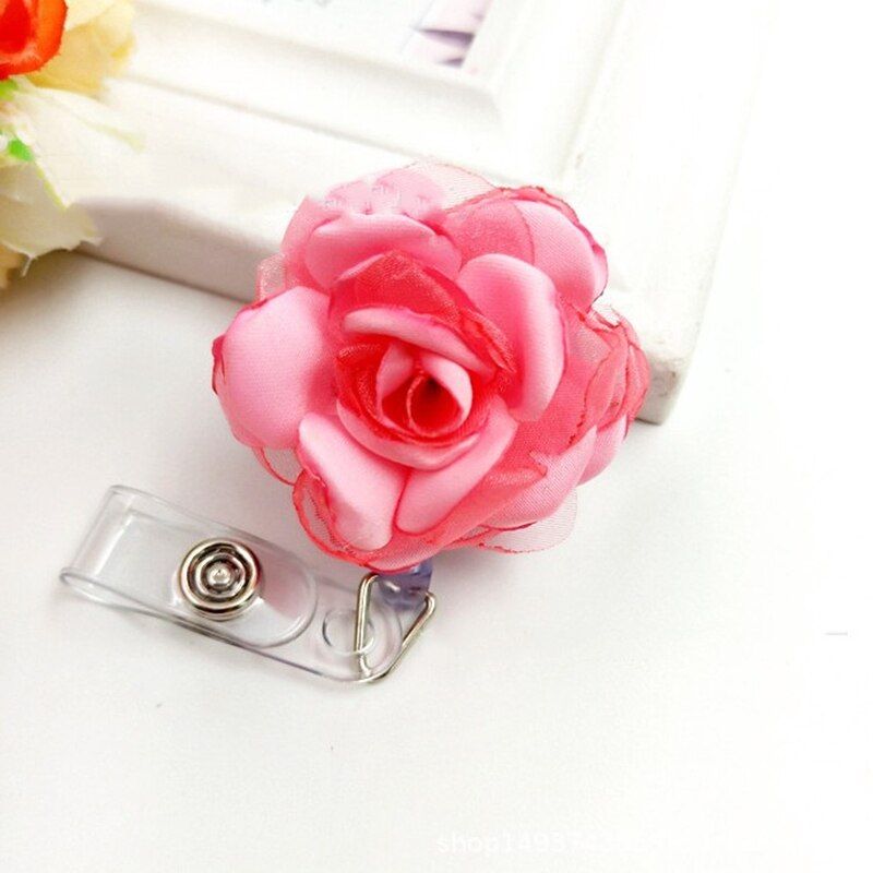 Rose Flowers Retractable Nurse Badge Reel  Students ID Card Badge Holder plastic badges For pass card