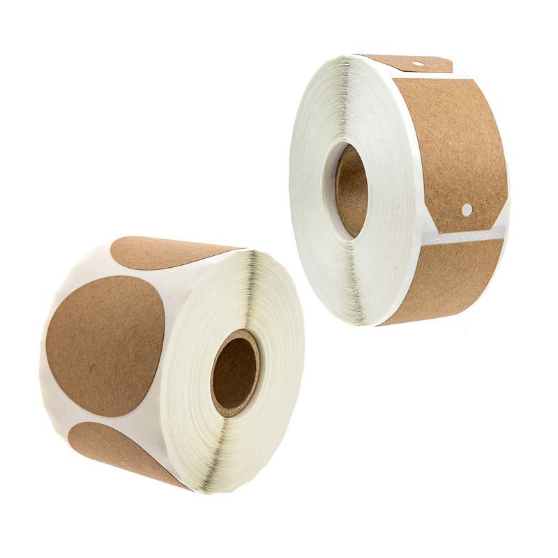 2 Roll Kraft Stickers Permanent Adhesive: 1 Roll 1 Inch Kraft Stickers / 500 Labels Per Roll & 1 Roll 1.15X2 Inch Kraft Gift Tag Stickers / 300 Labels Per Roll