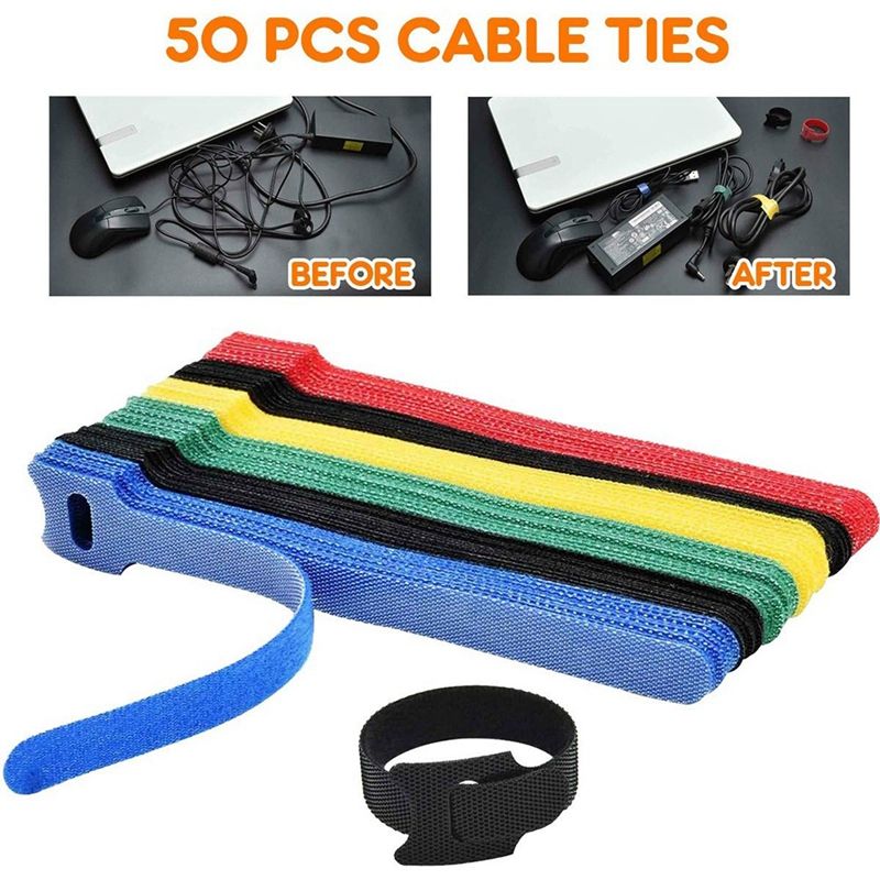 50PCS Reusable Color Mixing Cable Cord Strap Hook Loop Ties Tidy Organiser Tool Fastener Management