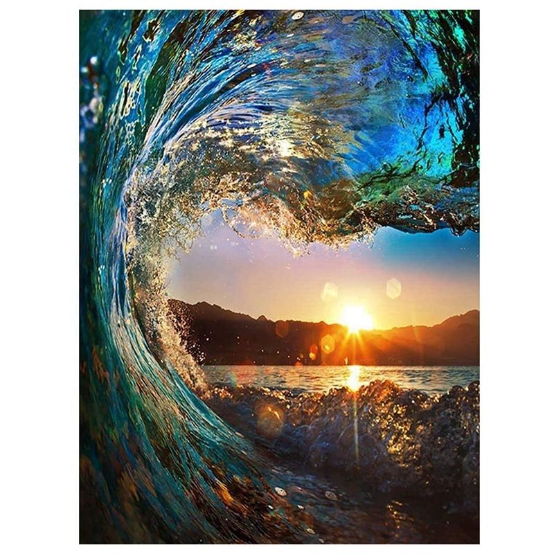 Round Diamond All Diamond Diamond Painting Set Living Room Dining Room Decoration Painting Beach Sunset