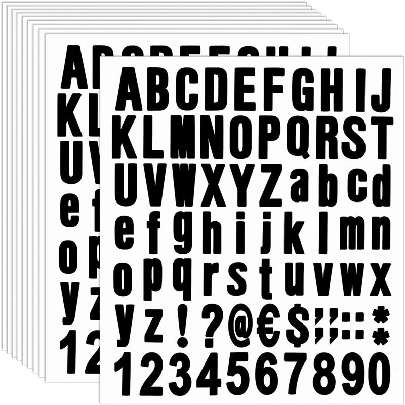 JAERBEE 770 Pieces 10 Sheets Self Adhesive Vinyl Letters Numbers Kit, Alphabet Number Stickers for Mailbox (Black, 1 Inch)