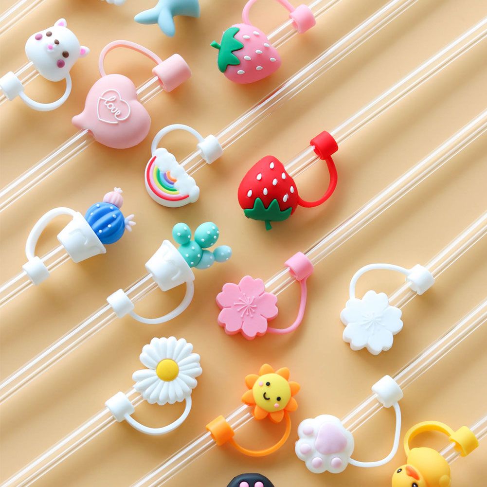 Cute Cartoon Straw Silicone Plug Resuable Anti-Dust Cap for Straws Glass Straw Stainless Steel Staw Tips Bottle Accessories