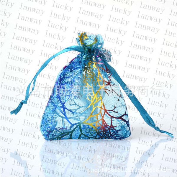 5p Bundle Coral pattern organza bag, beam yarn bag, wedding candy yarn bag, candy gift jewelry yarn bag