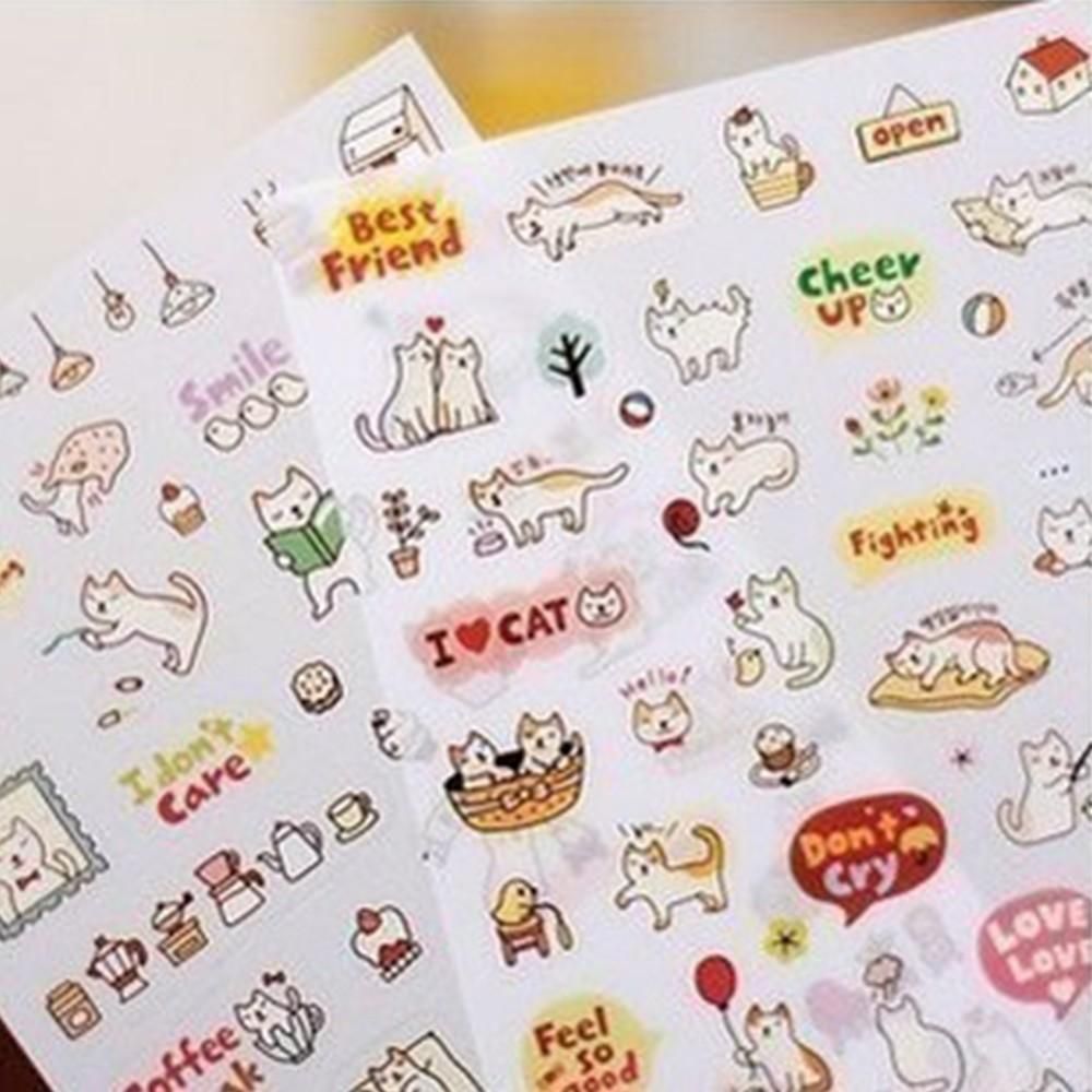 6Pcs/Set DIY Cute Cartoon Cat Paper Planner Sticker Scrapbooking Diary Phone Stickers For Kids Children Stationary