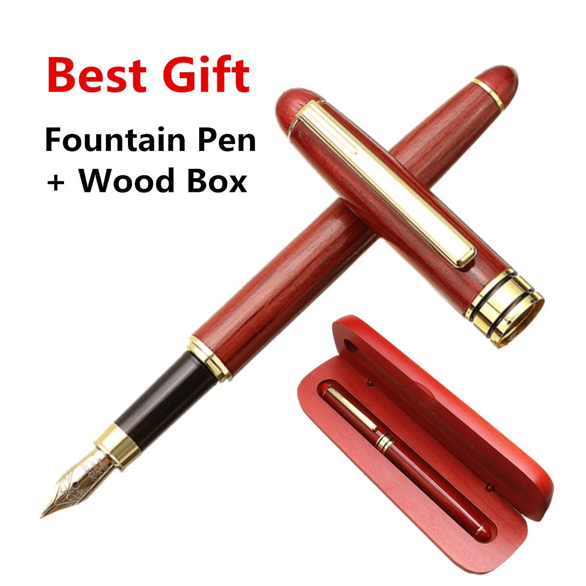 Rosewood Handmade Fountain Pen Writing Smooth Nip W/ Mahogany Wood Box Set Gift