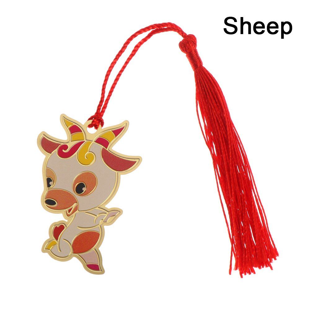 1PC Chinese Style Bookmark Book Clip Chinese Zodiac Ox Cattle Brass Tassel Book Mark Student Stationery Office School Supplies