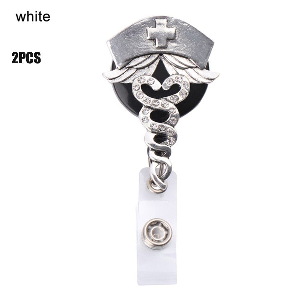 2 Pcs Nurse Display ID Name Card Badge Holder Shiny Diamonds Retractable Badge Reel with Anti-Lost Clip Office Supplies