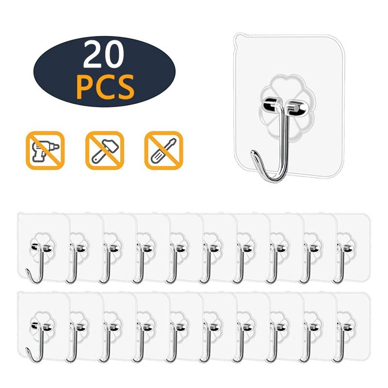 20pes High quality strong adhesive super sticky decorative self adhesive wall hook mounted pvc and metal hooks hanger for wall 1/5/10/20/30/50 pes