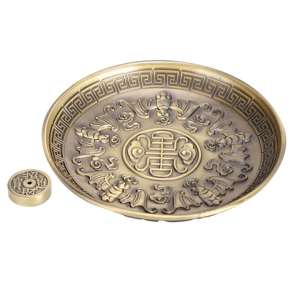 Vintage Incense Burner Holder Five Blessing Plate Stick Stand Bronze Zinc Alloy Home Worship