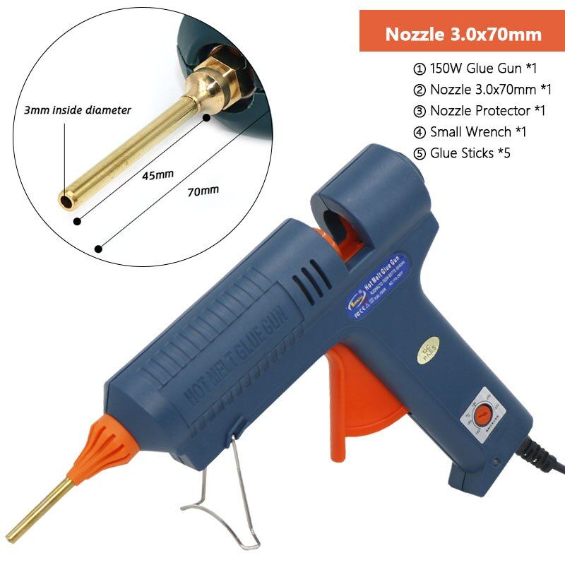 150W Hot Melt Glue Gun Adjustable Temperature Long Copper  Nozzle Heater Muzzle Diameter 11mm Glue Stick Craft Repair Tool