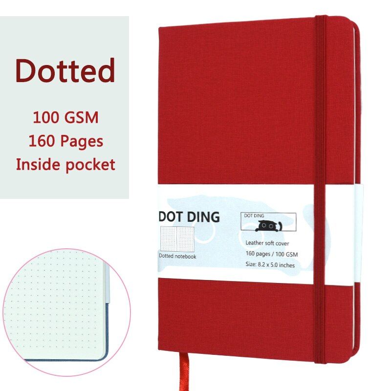 Bullet dotted journal A5 100GSM Light beige paper Inside pocket Ribbon bookmark Notebook planner Stationery(null)
