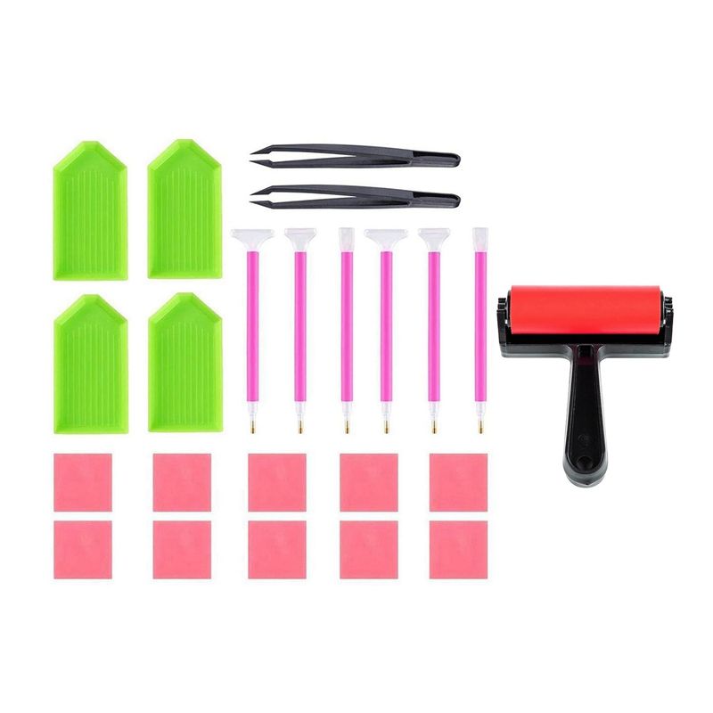23 Pcs DIY Diamond Painting Tool Kits: 22 Pcs Weezers, Diamond Disk, Glue, Pen, and Bags & 1 Pcs Roller