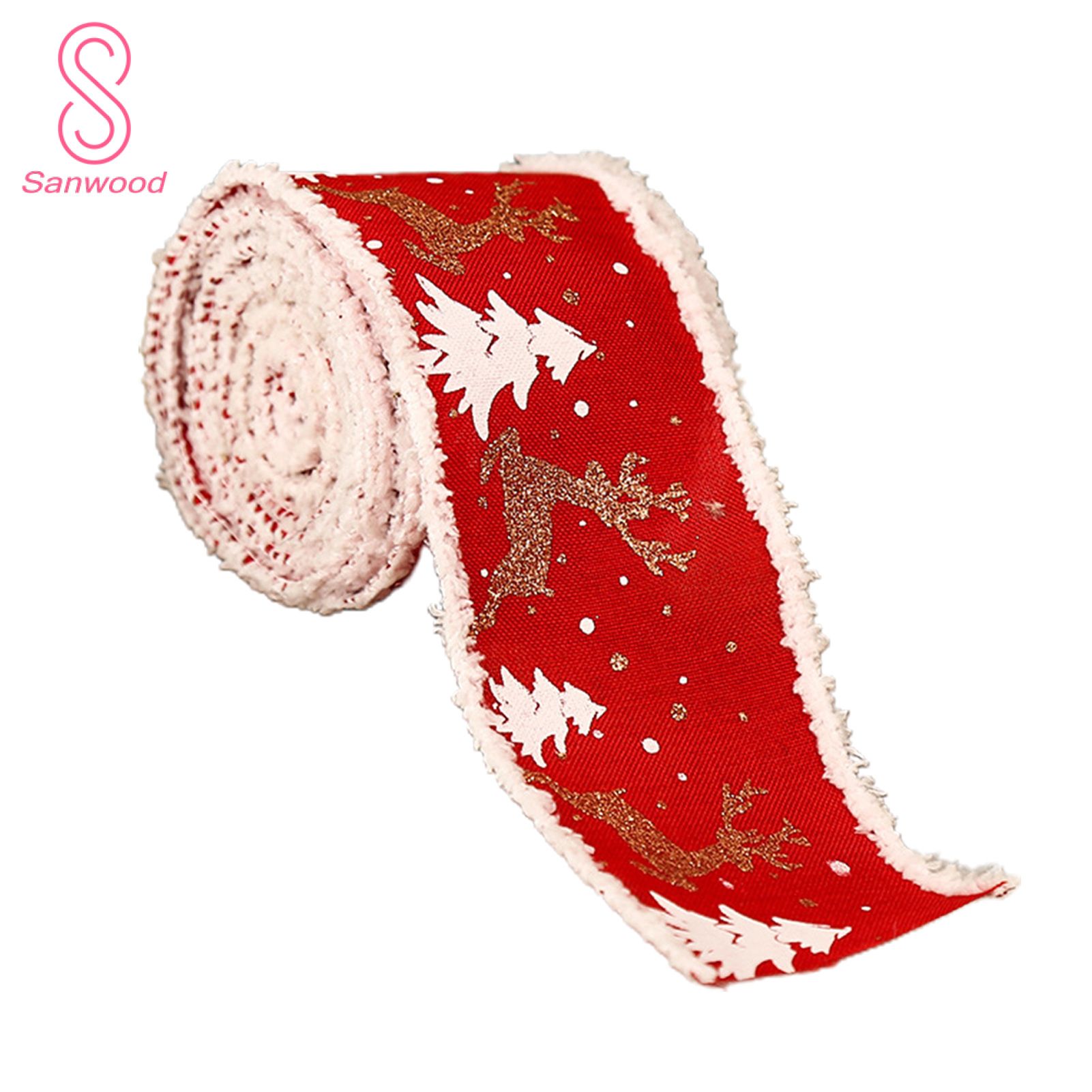 1 Roll Christmas Themed Grosgrain Ribbons DIY Flax Gift Bouquet Wrapping Ribbon Party Decor