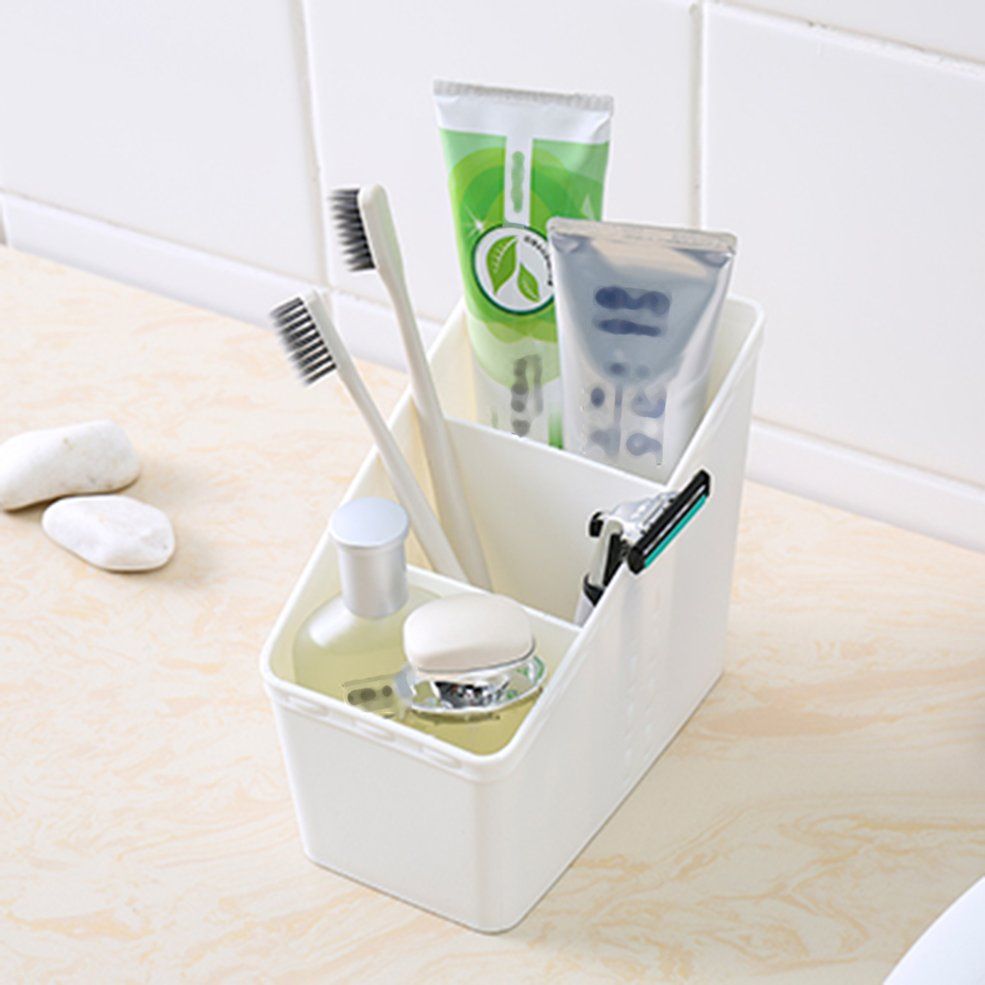 Three-section long trapezoidal desktop storage box-White