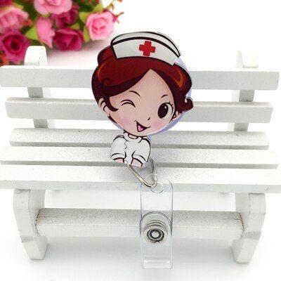 1pc Cute Cartoon Nurse  Shape Retractable Badge Reel Kawaii Students Nurse Exhibition Pull Key ID Name Card Badge Holder