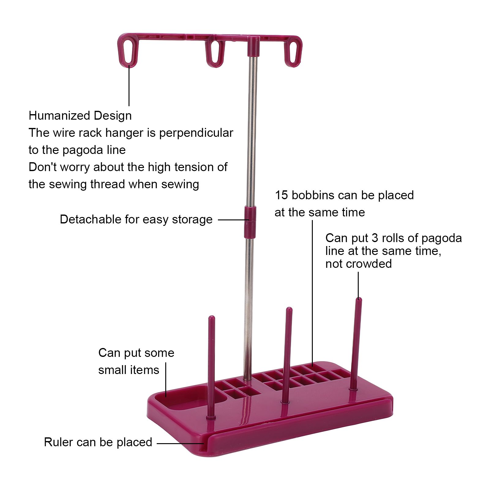 Sewing Machine Thread Stand Purple Color Detachable Construction Plastic Stainless Steel Material Holder