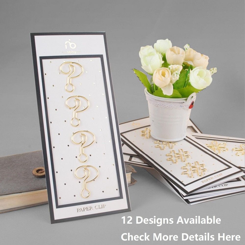 12 Designs 4 pcs/lot Beautiful Fashion Golden Finished Sharp Paper Clips Notebook Accessories for Organizer Planner Page