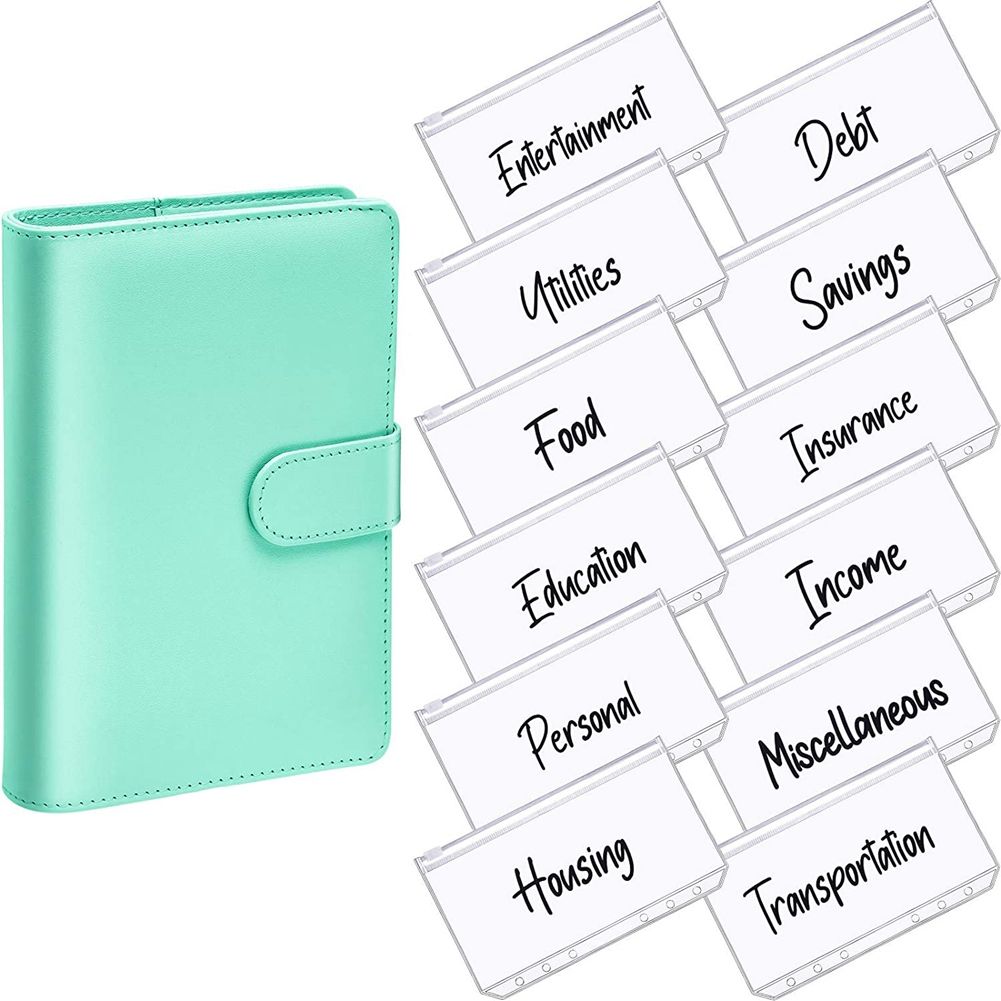 A6 PU Leather Notebook Magnetic Personal Planning Binder with 12 Binder Pockets Binder Zipper Folder for Bill Planning B