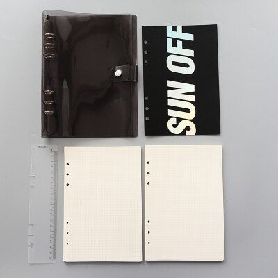 A5A6 Black PVC Notebook Accessory Sheet Shell Office School Transparent Concise 6 Holes Binder Planner Cover Buckle Journal