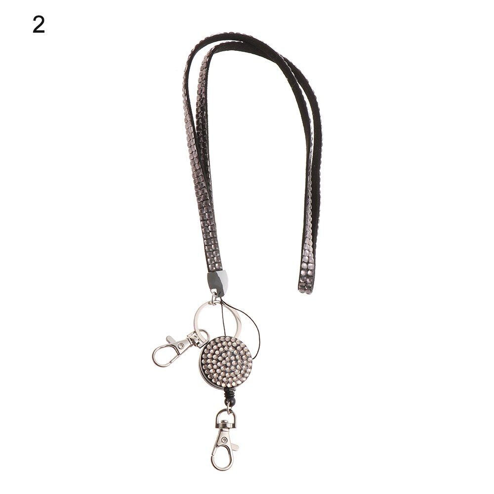 1PC ID Card Holder Neck Strap Rhinestone Retractable Reel Necklace Hanging Rope Lanyard Lightweight Badges Lanyard