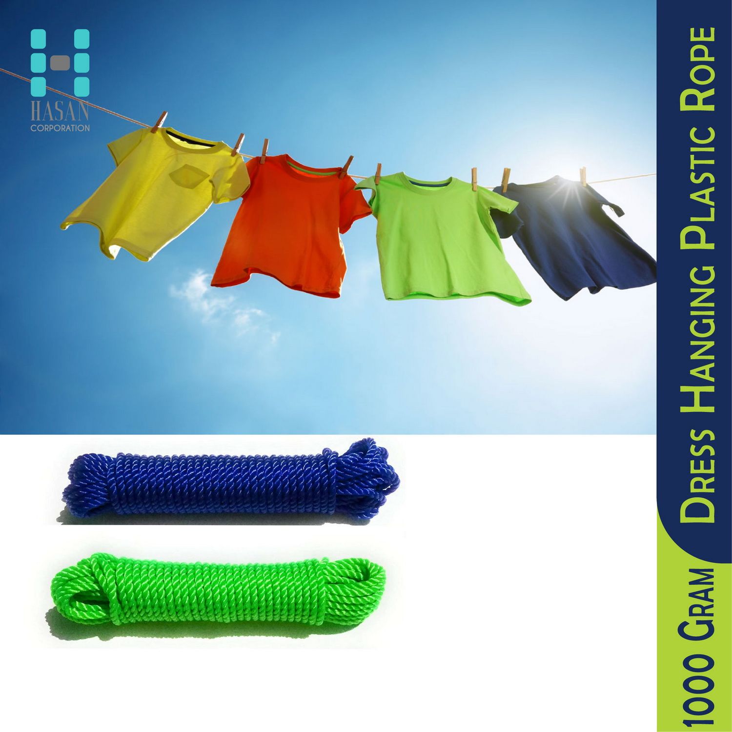 1000 Gram- Multicolor Plastic Cloth Hanging Rope 7 mm Strong Cord