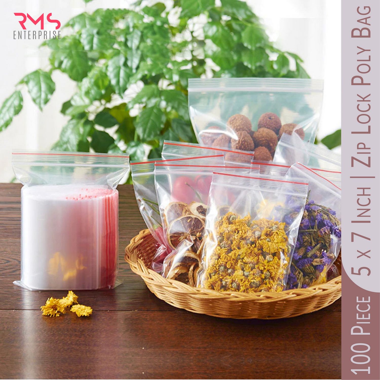 100 Piece- 5 x 7 Inch Zip Lock Poly Bag Food Wrapping Masala Packing Seal Bag