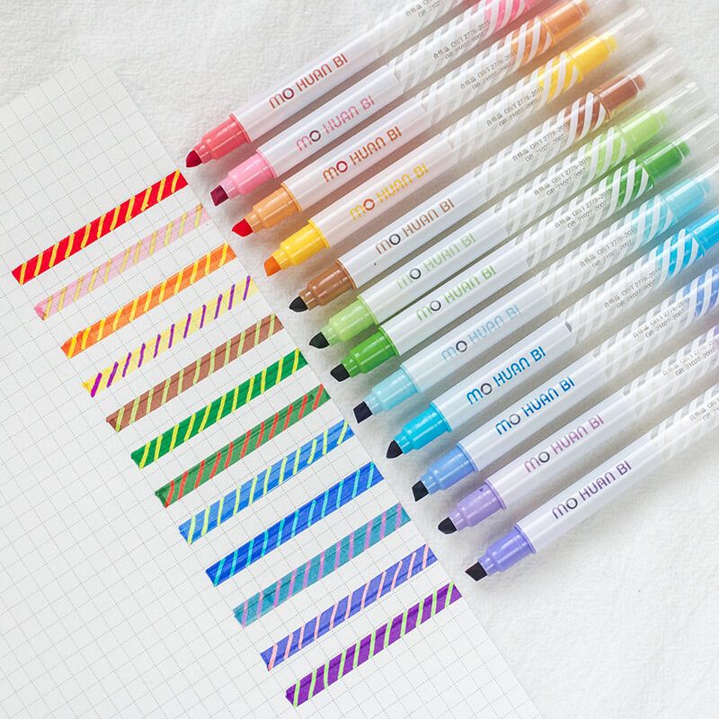 Panda Online 12PCS Double Head Color Changing Magic Highlighters DIY Painting Journal Diary Assorted Note Taking Student Pens Stationery Supply Office School