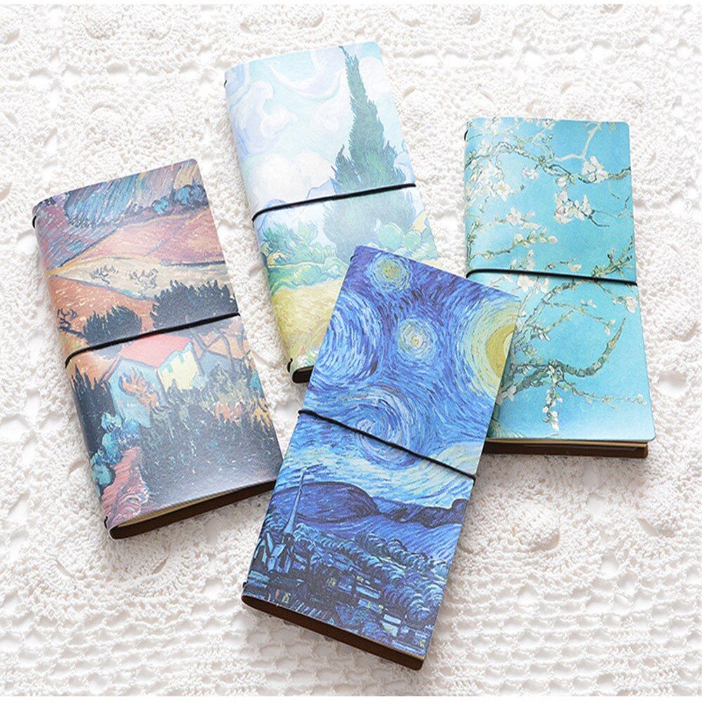 PU kawaii notebook planner van gogh mini carnet 60 sheets notes diary quaderno sketchbook for drawing leather journal(null)