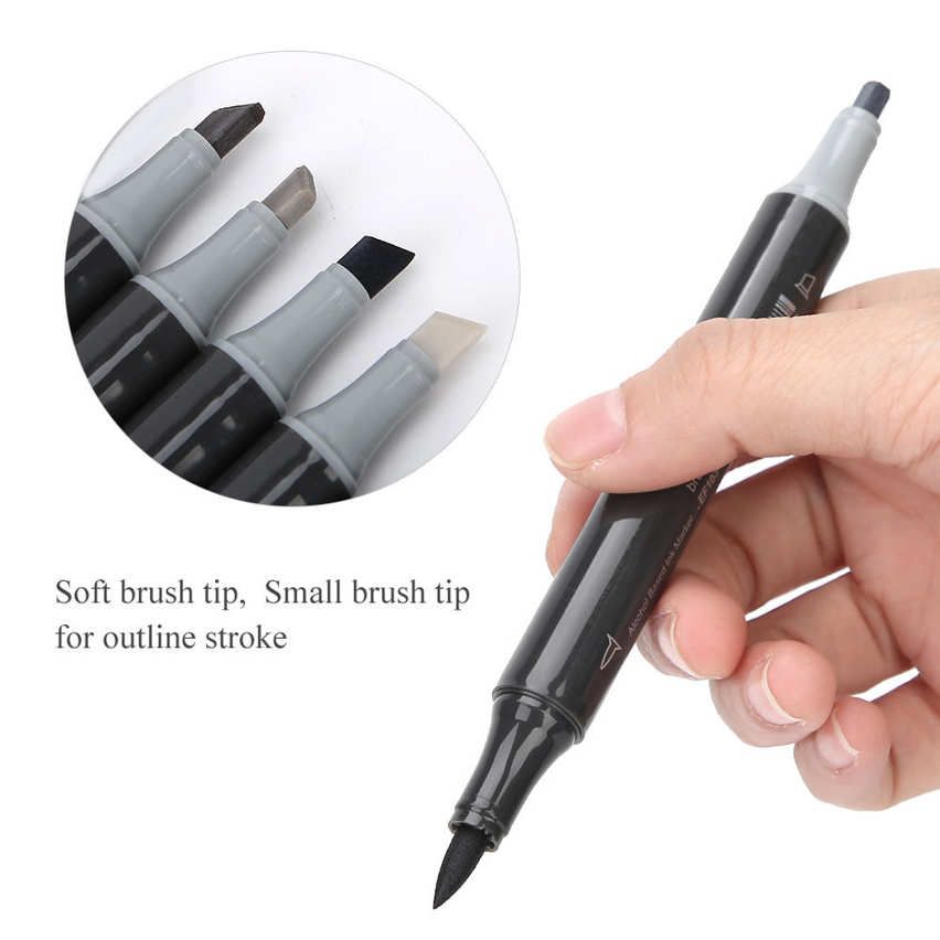 Soft / Oblique Dual Tip Markers Oil Hand Drawing Brush Pen 12Colors Gray Series Kit for Anime Comic Freehand Sketching
