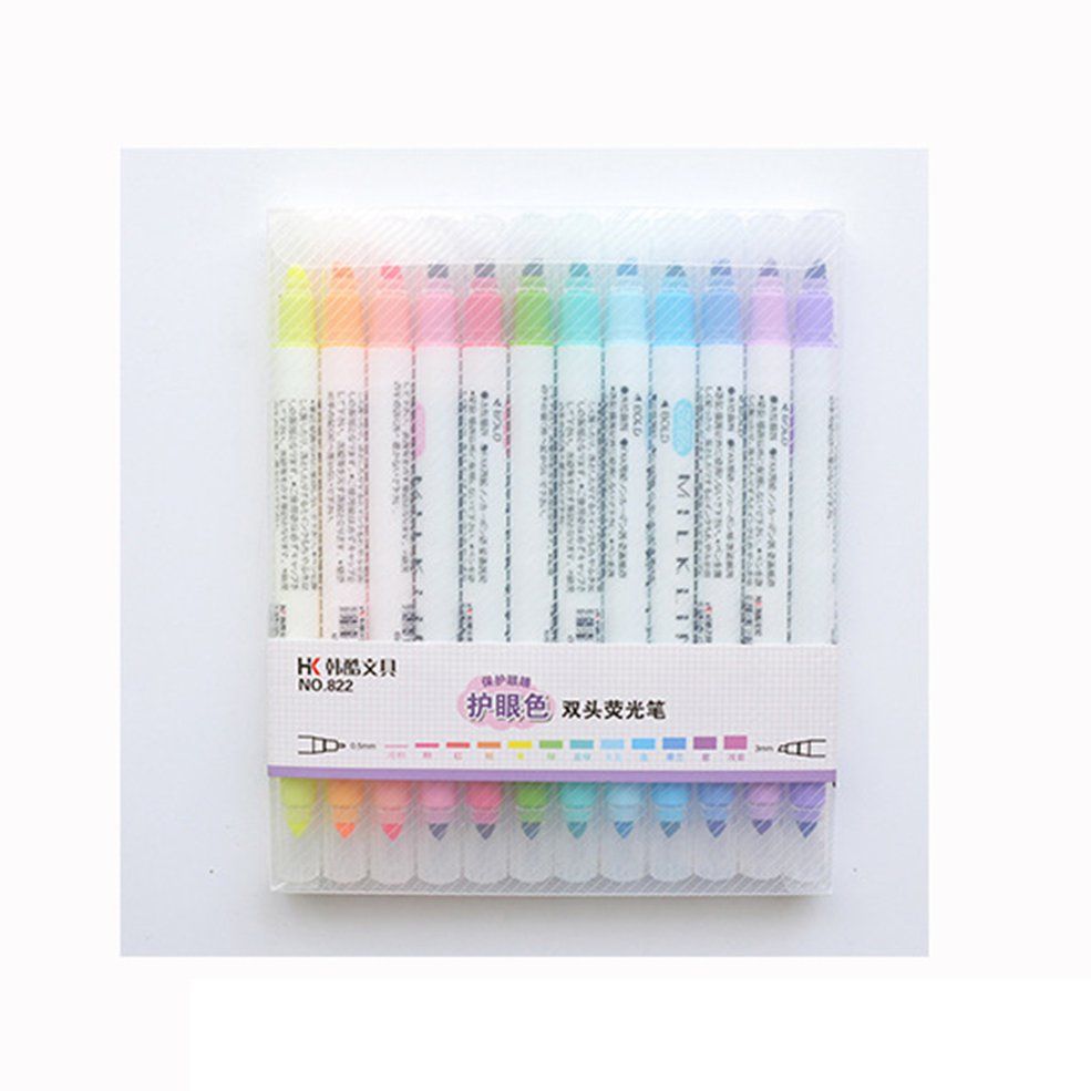 12-Color Double-head Highlighter Set Decorative Marking Pen For Student