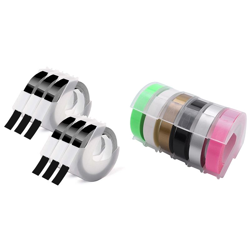 BRADOO- 12 Roll Embossing Label Maker Tape 3D Plastic 9mm x 3Meter Embossing Label Tape for Dymo Label Maker