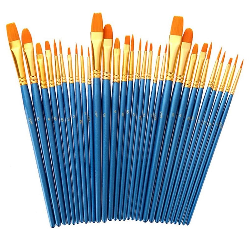 30 Pcs Paint Brushes Nylon Hair Brush for Acrylic Painting Oil Painting Watercolor Painting Face Painting