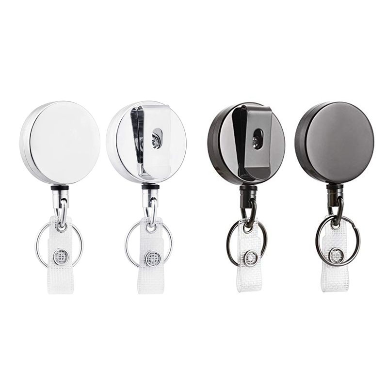 4 Pcs Heavy Duty Retractable Badge Holder Reel,Metal ID Badge Holder with Belt Clip Key Ring,Black & galactic