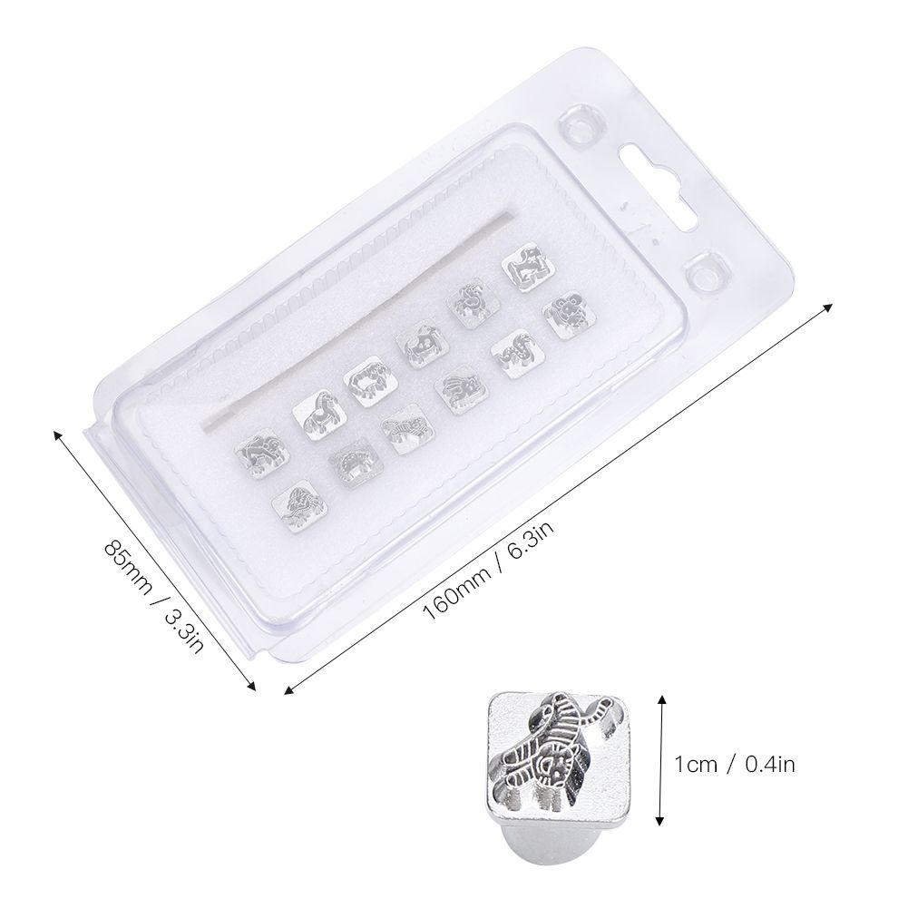 Leather DIY Tools 12Pcs Stamping Punch Tool Chinese Zodiac Pattern Craft Carving Stamper + 1Pc Handle