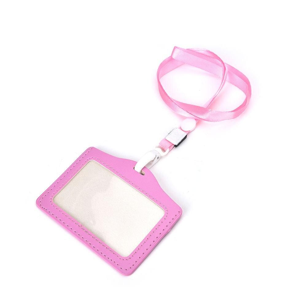 Women Men PU Bank Card Name Credit Card Holders Neck Strap Card Bus ID Holders Candy Colors Identity Badge With Lanyard