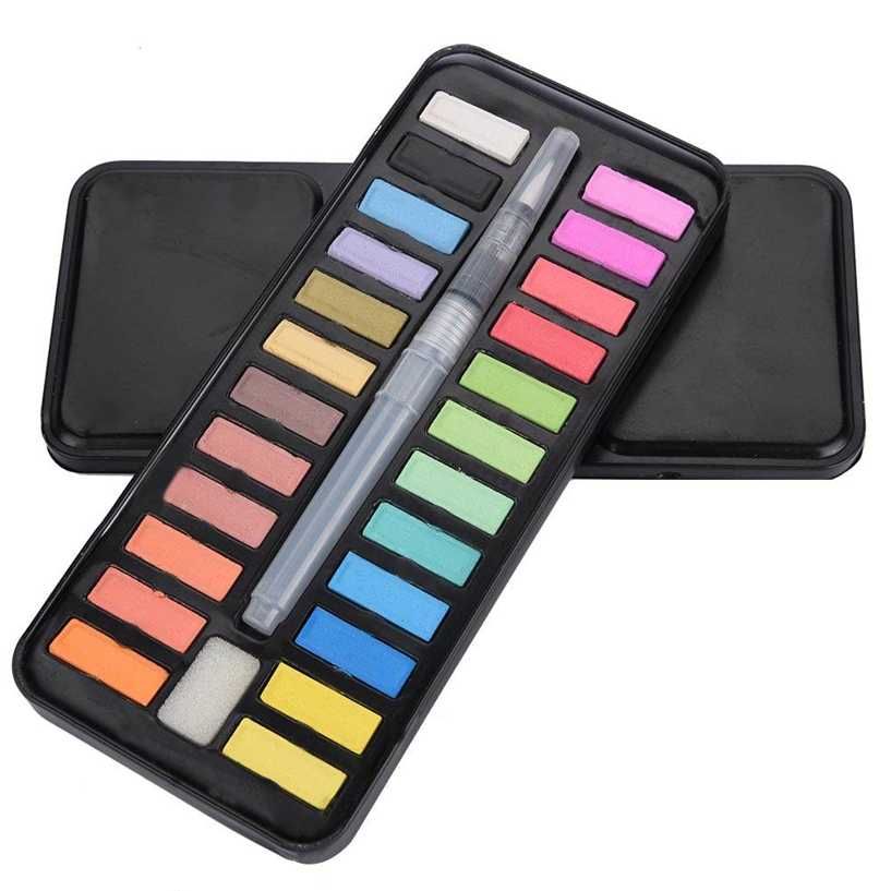 Compact Watercolor Paint Set Solid Office Paper Crafts Stamping Projects for Coloring Books Journal