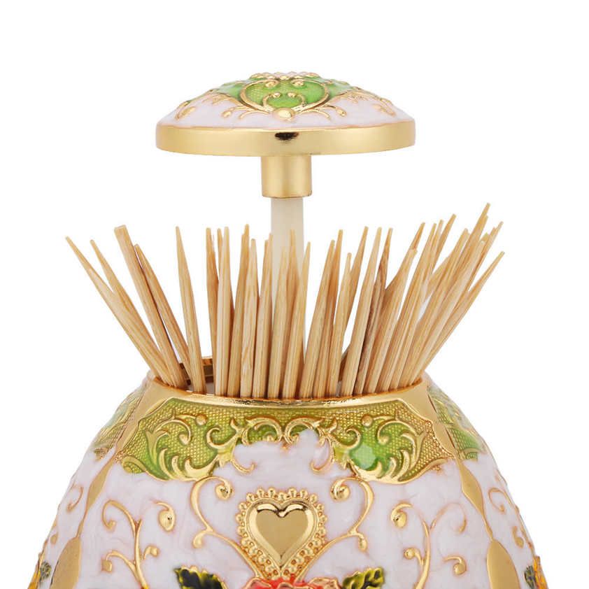 Toothpick Holder 1pc Metal Tin Alloy Box Flower Pattern Hand Press Container