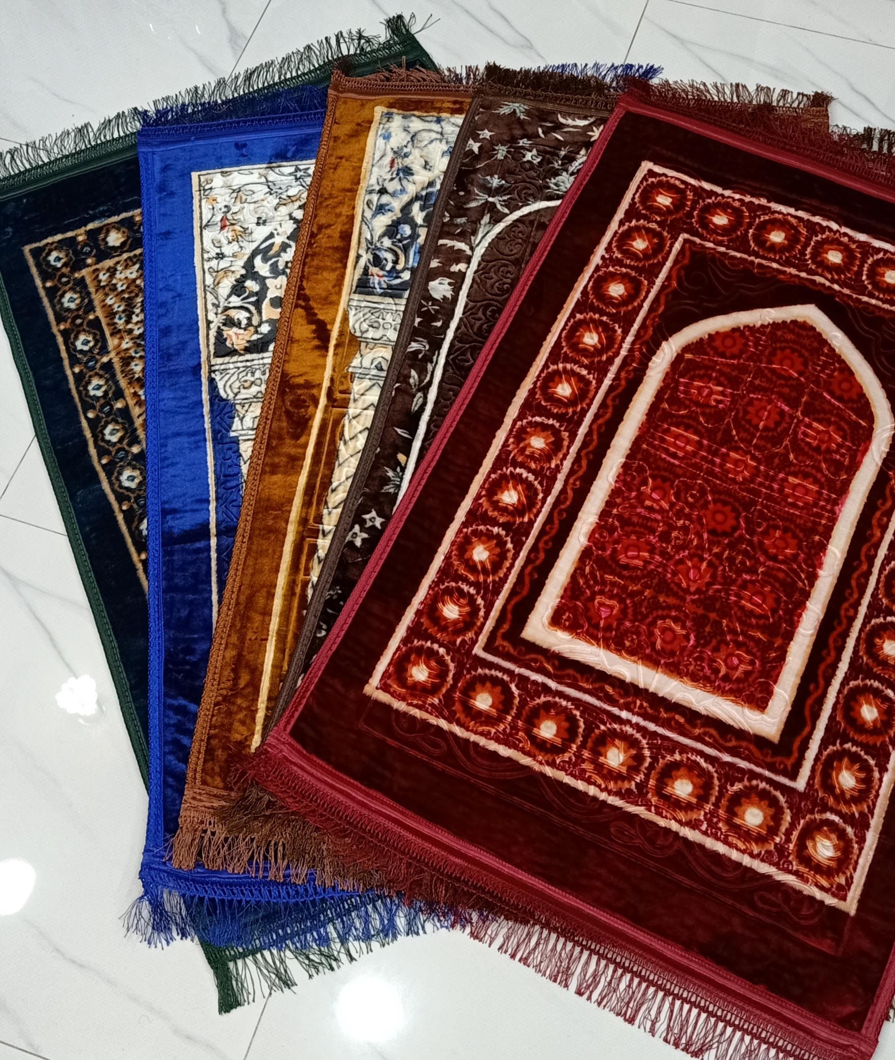China Prayer Mat (Jaynamaz) - Extra Soft Velvet Mixed Green,Red,Silver,Golden,Chocolate,Blue,Marron, colour Form Golden Plus
